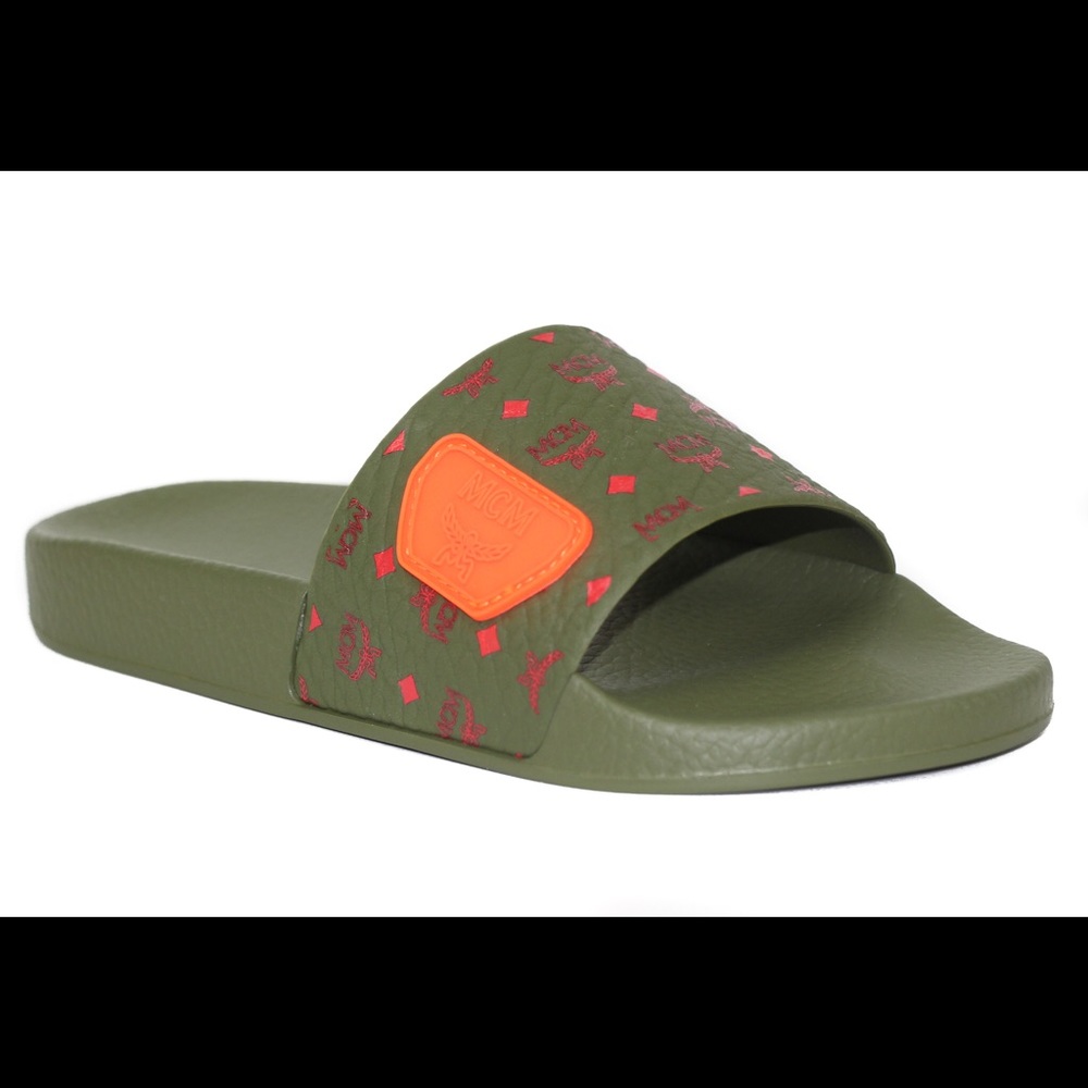 NEW MCM Women's Visetos Canvas Slide Sandals